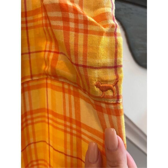 PINK VS Yellow & Orange Plaid Belted Flannel Convertible Pants sz L EUC - Picture 5 of 8